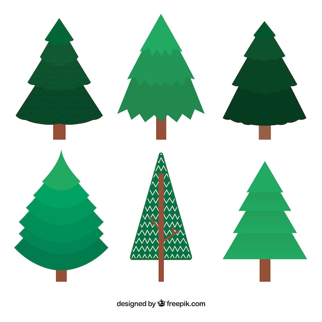 Vector gratuito Árboles de navidad verdes en diseño plano