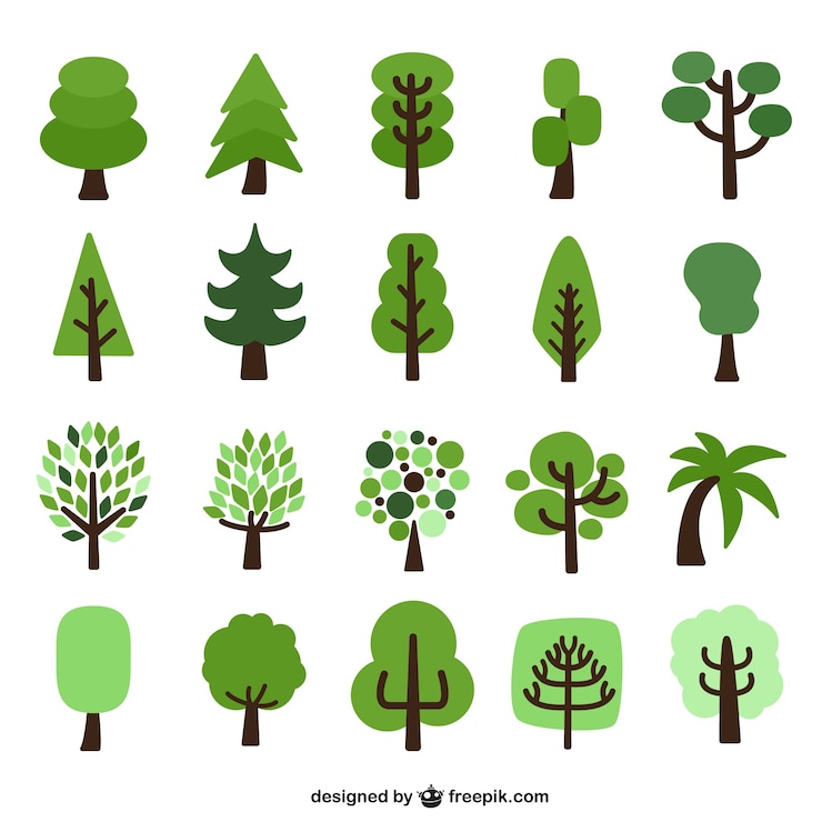 Vector gratuito árboles planos paquete de dibujos animados