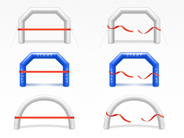 Vector gratuito arco inflable con cinta roja para eventos deportivos.