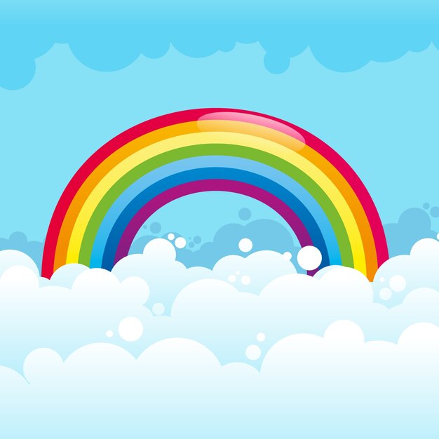 Arco iris brillante en las nubes ilustradas