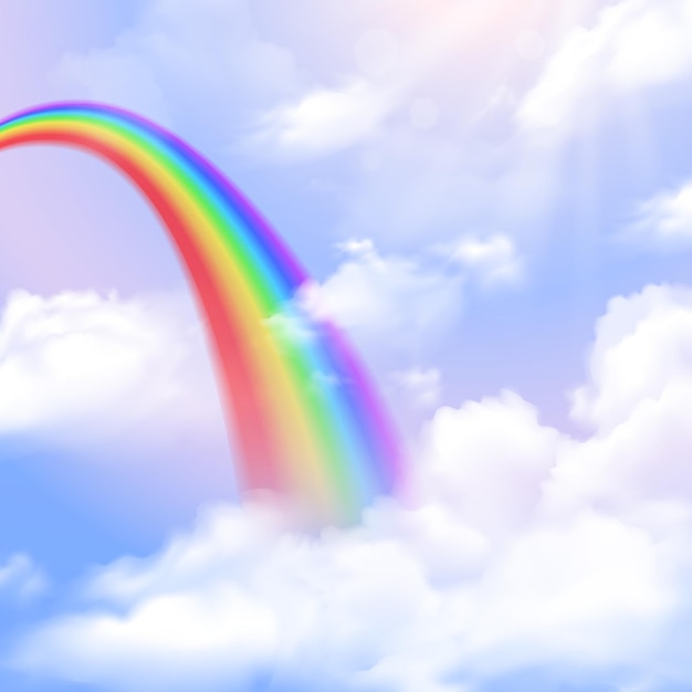 Arco iris de colores brillantes y cielo realista aislado