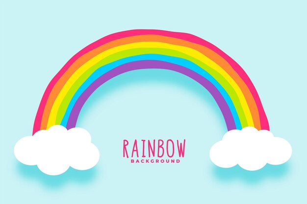 Arco iris de colores con nubes sobre fondo azul.