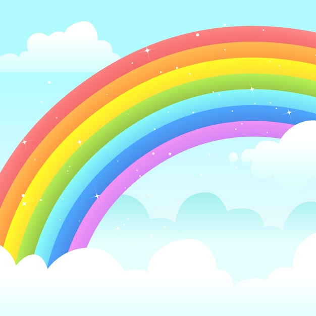 Vector gratuito arco iris colorido diseño plano en las nubes