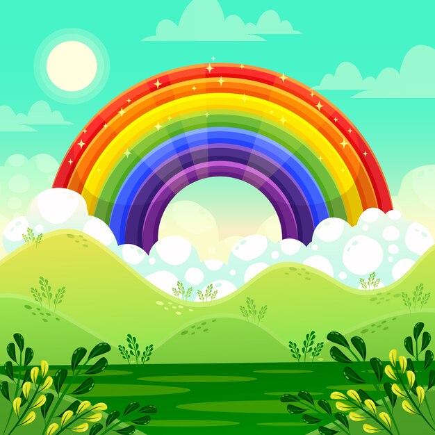 Arco iris colorido en diseño plano