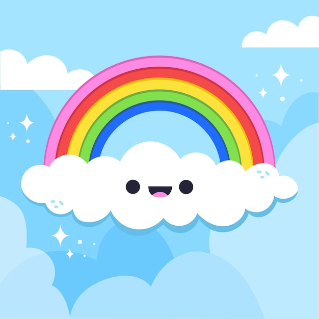 Vector gratuito arco iris de diseño dibujado a mano con nube