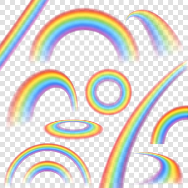Arco iris en forma realista conjunto diferente en fondo transparente