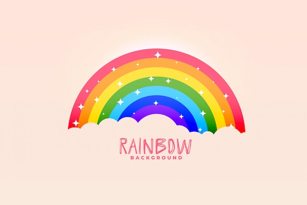El arco iris y las nubes son bonitos, el fondo es rosa y el diseño es elegante.