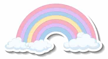 Vector gratuito arco iris pastel aislado con dibujos animados de nubes pegatina