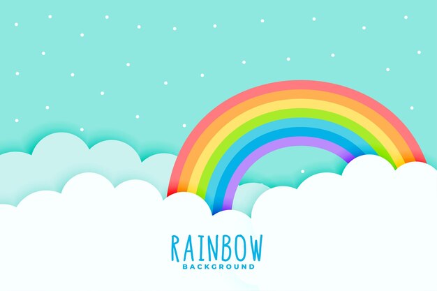 arco iris vibrante y fondo de nubes en estilo papercut