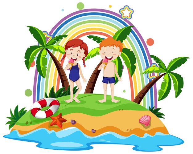 Arcoiris en la isla con niños.