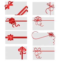 Vector gratuito los arcos rojos planos del regalo de la cinta en sobres de las tarjetas del saludo o de la invitación con el espacio de la copia vector el conjunto del ejemplo.