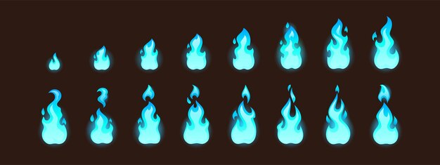 Ardiendo fuego azul para d animación o videojuego vector de dibujos animados hoja de sprite de animación con secuencia ...