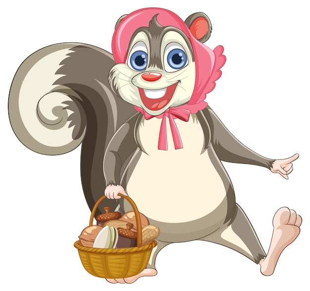 La ardilla alegre con una canasta de nueces