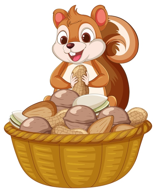 La ardilla feliz con la canasta de nueces