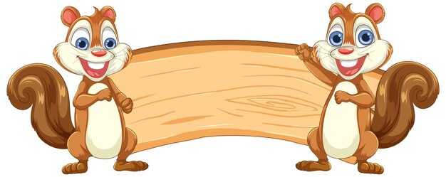 Las ardillas alegres con un estandarte de madera