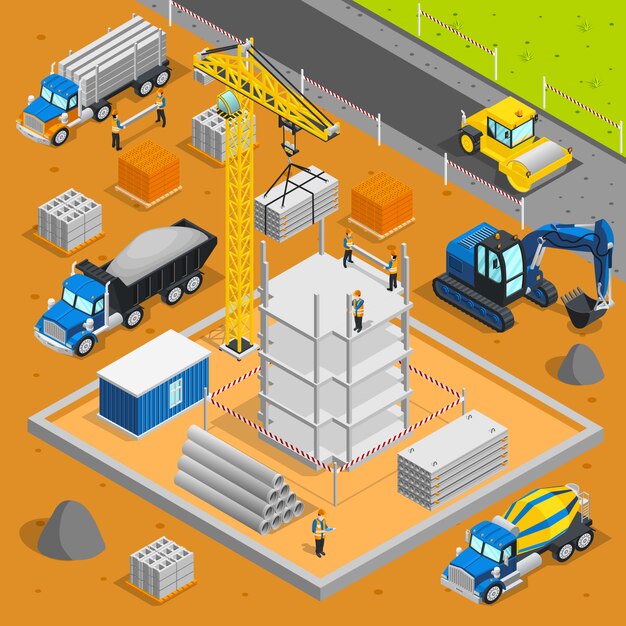 Área de construcción composición isométrica
