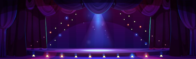 Vector gratuito arena de noche de escenario de circo de dibujos animados con cortina