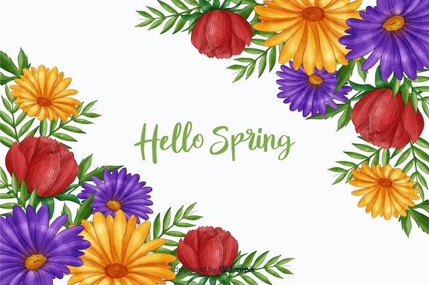 Arreglo de flores con hola primavera cita