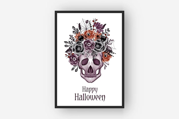 Vector gratuito arreglos florales de halloween calavera y araña ilustración acuarela