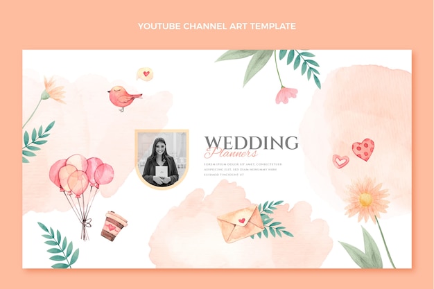 Arte de canal de youtube en acuarela para empresa de planificación de bodas