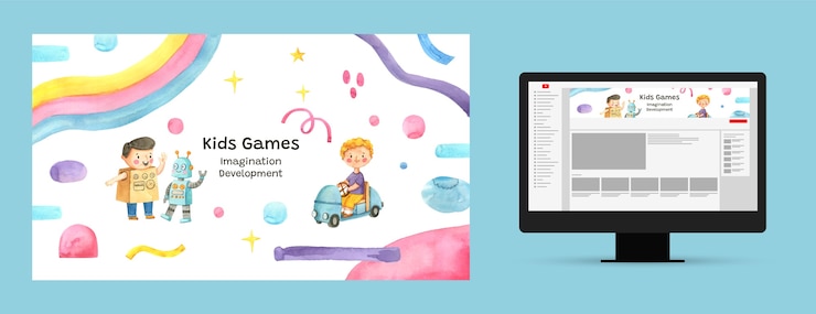 Vector gratuito arte de canal de youtube de acuarela para niños.