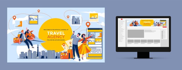 Arte de canal de youtube de agencia de viajes dibujado a mano