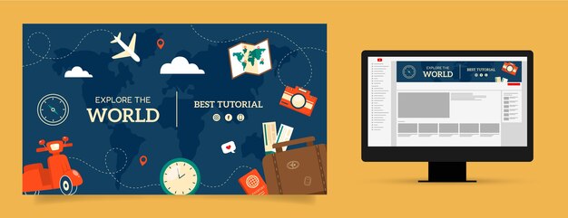 Arte de canal de youtube de agencia de viajes de diseño plano