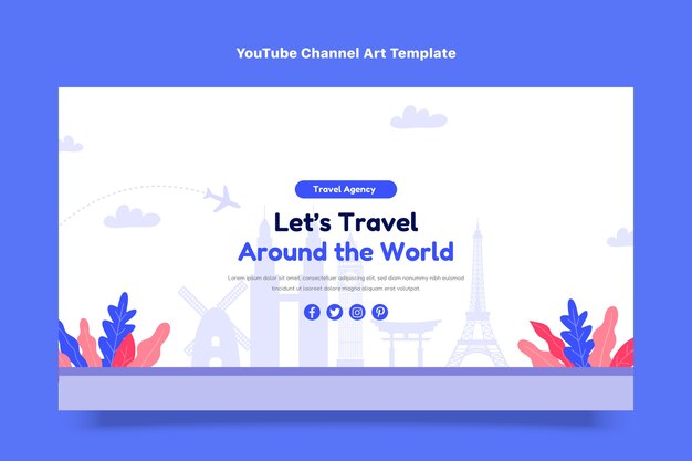 Arte de canal de youtube de agencia de viajes plana