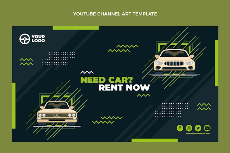 Vector gratuito arte de canal de youtube de alquiler de coches de diseño plano
