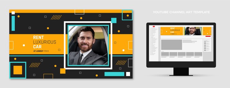 Vector gratuito arte de canal de youtube de alquiler de coches de diseño plano