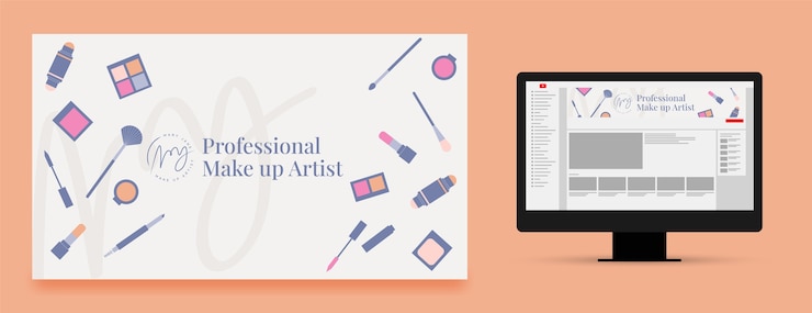 Vector gratuito arte de canal de youtube de artista de maquillaje de diseño plano