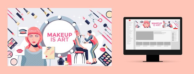 Arte de canal de youtube de artista de maquillaje minimalista de diseño plano