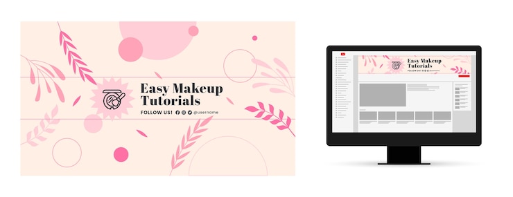 Vector gratuito arte de canal de youtube de artista de maquillaje mínimo botánico