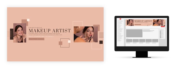 Vector gratuito arte de canal de youtube de artista de maquillaje plano