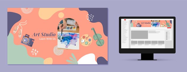 Arte de canal de youtube de atelier creativo dibujado a mano