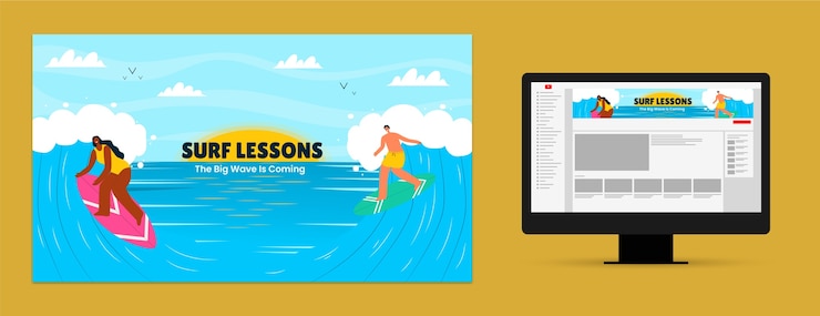 Vector gratuito arte del canal de youtube de aventura de surf.