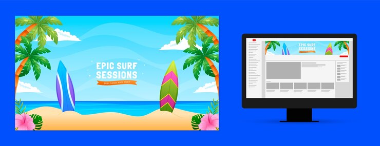 Vector gratuito arte del canal de youtube de aventura de surf.