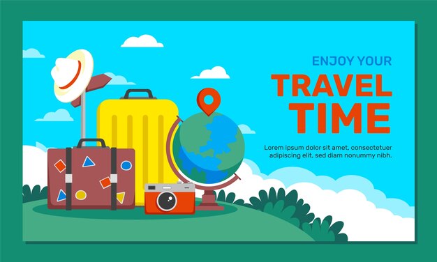 Arte del canal de youtube de aventuras de viajes de diseño plano
