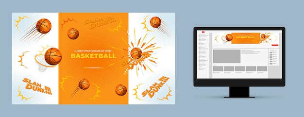 Arte de canal de youtube de baloncesto plano dibujado a mano