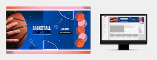 Vector gratuito arte de canal de youtube de baloncesto de textura degradada