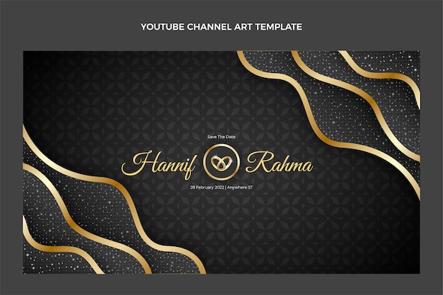 Vector gratuito arte de canal de youtube de boda dorada de lujo realista