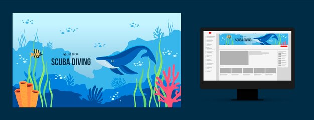 Arte de canal de youtube de buceo dibujado a mano
