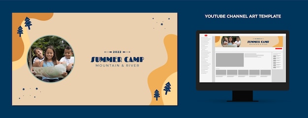 Vector gratuito arte de canal de youtube de campamento de verano dibujado a mano