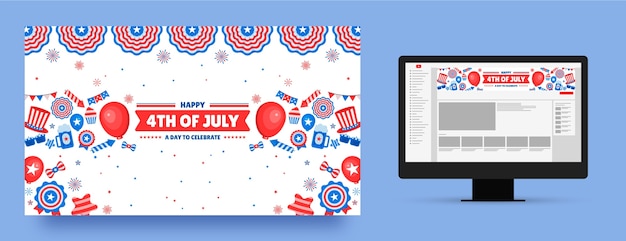 Vector gratuito arte del canal de youtube para la celebración americana del 4 de julio.