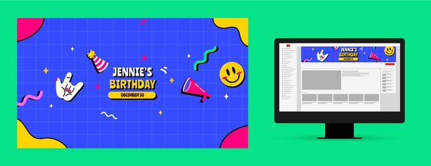 Arte de canal de youtube de celebración de cumpleaños dibujado a mano