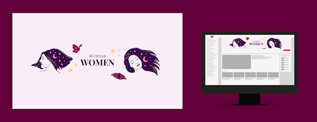 Vector gratuito arte del canal de youtube para la celebración del día internacional de la mujer.