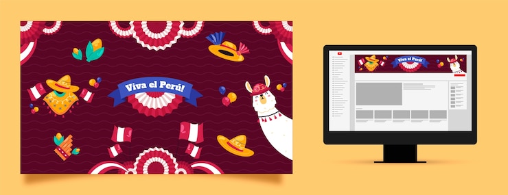 Vector gratuito arte del canal de youtube para las celebraciones de las fiestas patrias peruanas