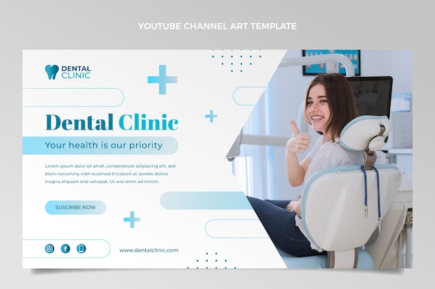 Vector gratuito arte del canal de youtube de la clínica dental degradada