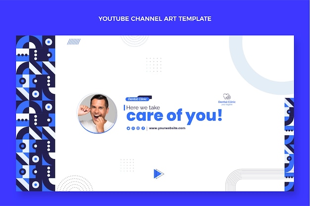 Vector gratuito arte de canal de youtube de clínica dental de diseño plano