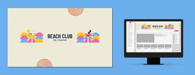 Arte de canal de youtube de club de playa de diseño plano